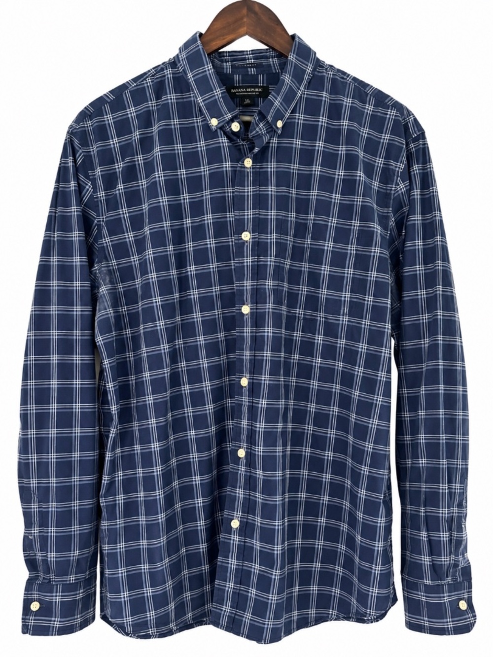 Banana Republic Men’s XL Navy Windowpane Plaid Button Down Shirt